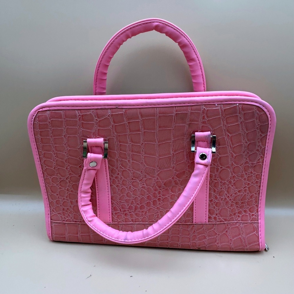 Pink Crocodile Embossed Faux Leather Bible Cover Organizer Bag with Cross Charm